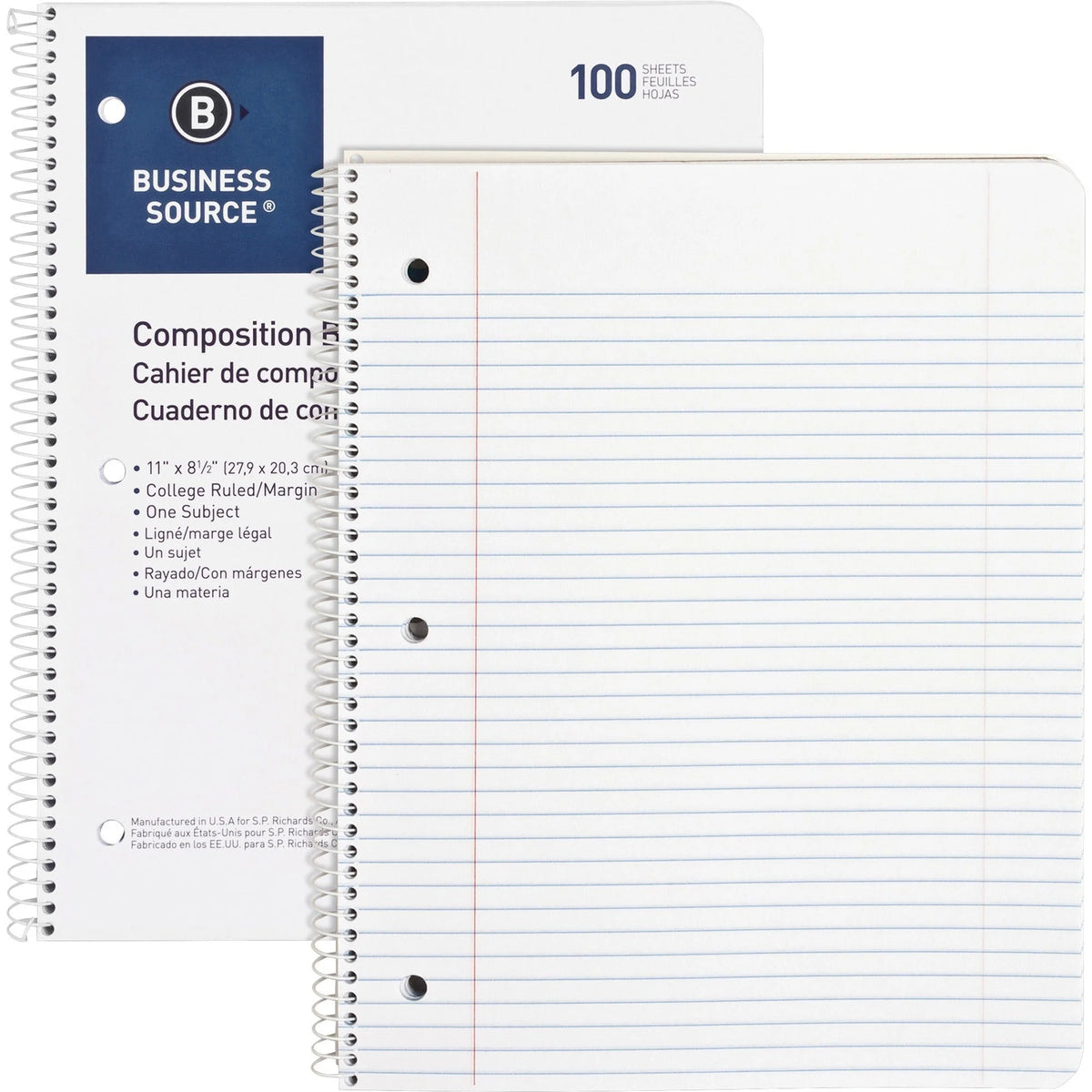 Business Source Wirebound College Ruled Notebook - Letter Size - 100 Sheets - Notebooks