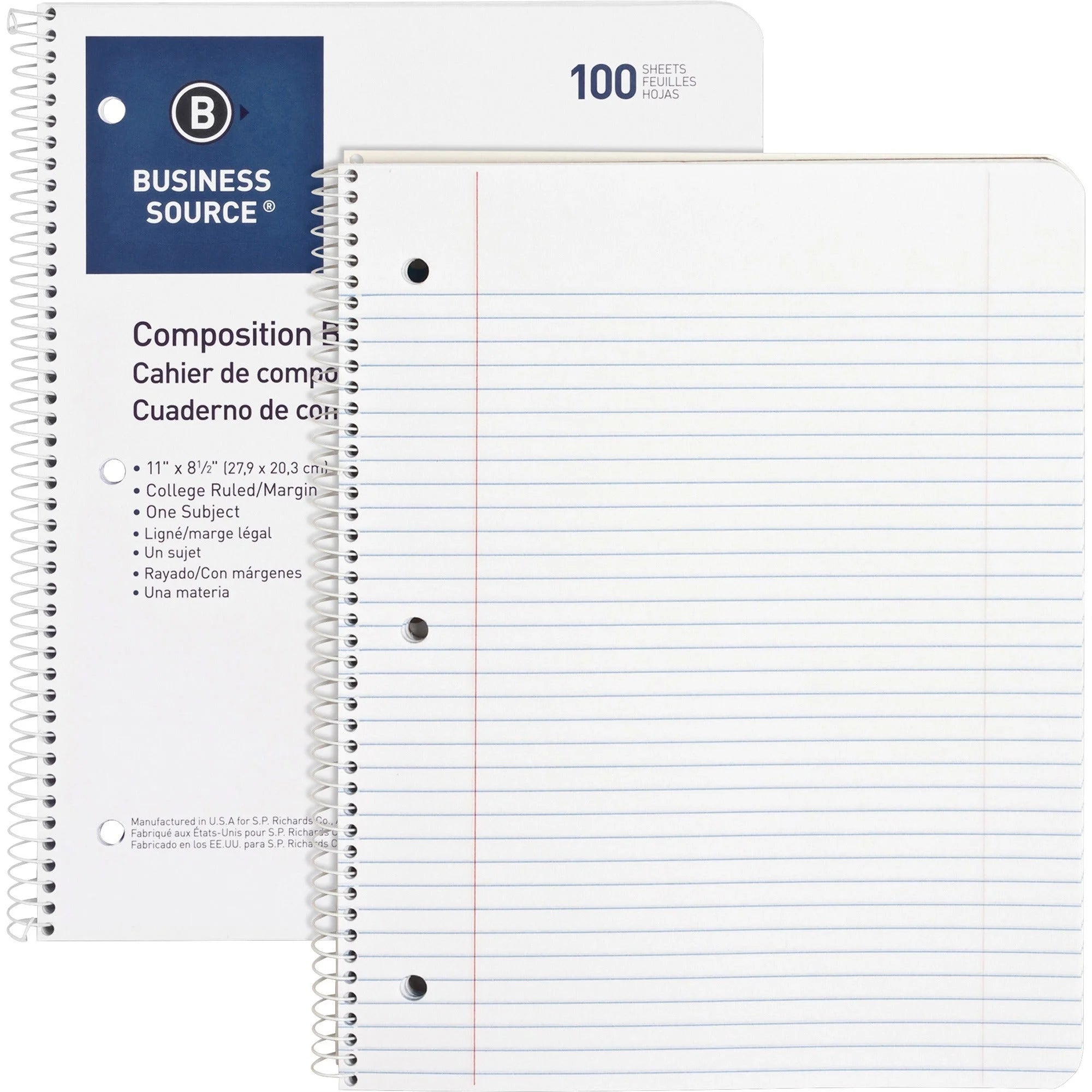 Business Source Wirebound College Ruled Notebook - Letter Size - 100 Sheets - Notebooks