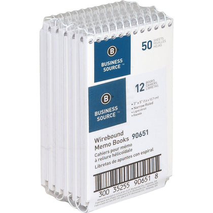 Business Source Wirebound Memo Books - 50-Sheet Wire Bound - 5’’ x 3’’ - White - 1 Dozen - Notebooks