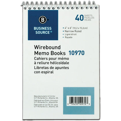 Business Source Wirebound Memo Books - Pack of 12 4’’ x 6’’ White Sheets - Notebooks