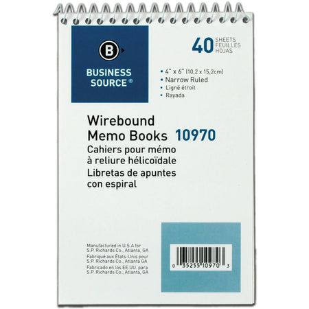Business Source Wirebound Memo Books - Pack of 12 4’’ x 6’’ White Sheets - Notebooks