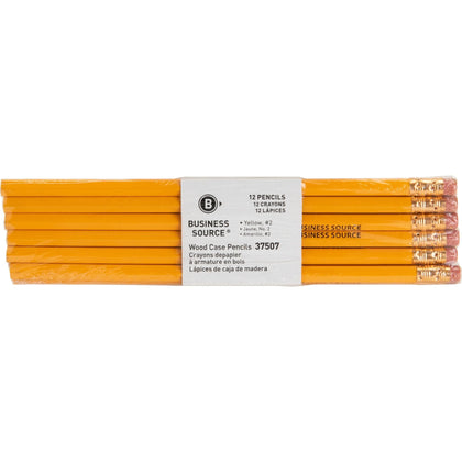 Business Source Woodcase No. 2 Pencils - Classic Yellow Barrel - Pack of 12