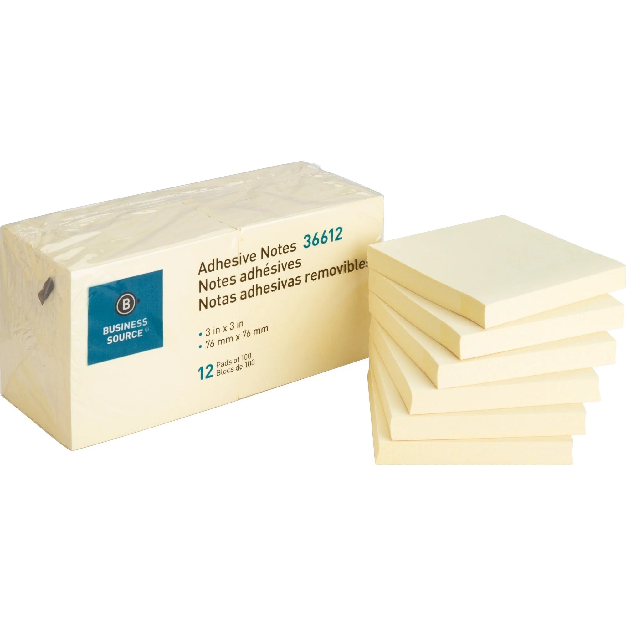Business Source Yellow Repositionable Adhesive Notes - 3’’ Square Flags - 12-Pack - & Dispensers