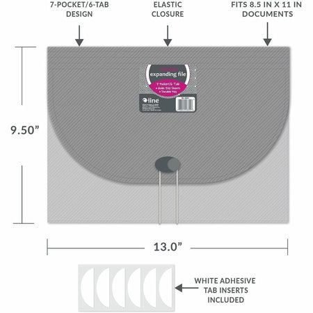 C-Line 48301 Letter Expanding File - 8 1/2’’ x 11’’ - 7 Pocket(s) - Polypropylene - Smoke - Acid-free Non-toxic Button