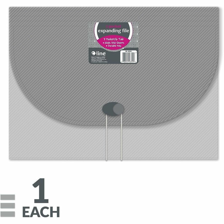C-Line 48301 Letter Expanding File - 8 1/2’’ x 11’’ - 7 Pocket(s) - Polypropylene - Smoke - Acid-free Non-toxic Button