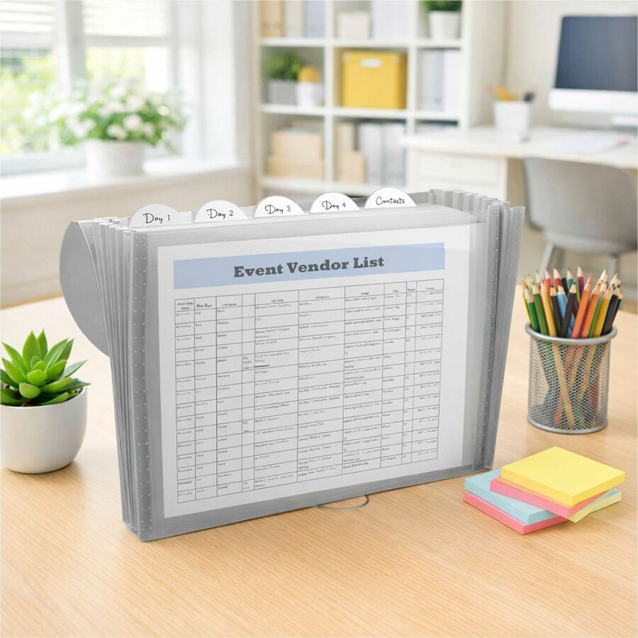 C-Line 48301 Letter Expanding File - 8 1/2’’ x 11’’ - 7 Pocket(s) - Polypropylene - Smoke - Acid-free Non-toxic Button