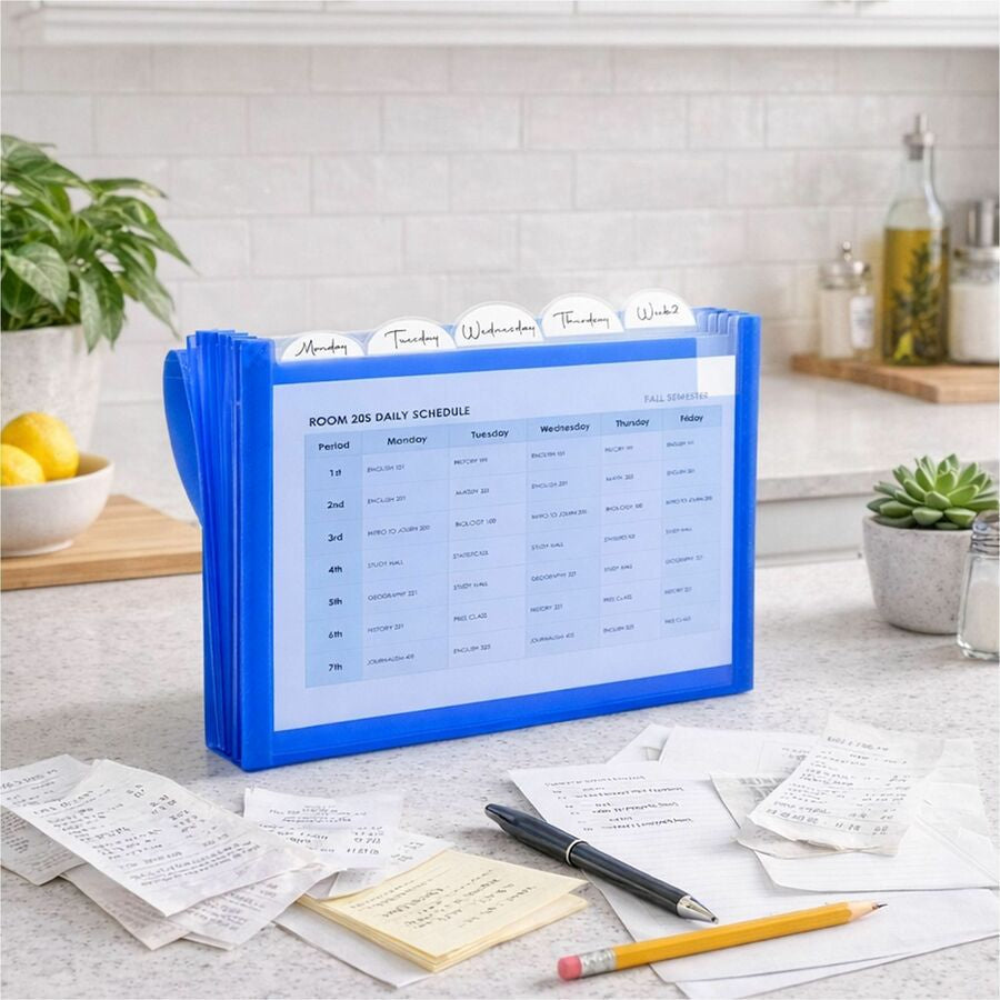 C-Line 48305 Letter Expanding File - 8 1/2’’ x 11’’ - 7 Pocket(s) - Polypropylene - Blue - Acid-free Non-toxic Button