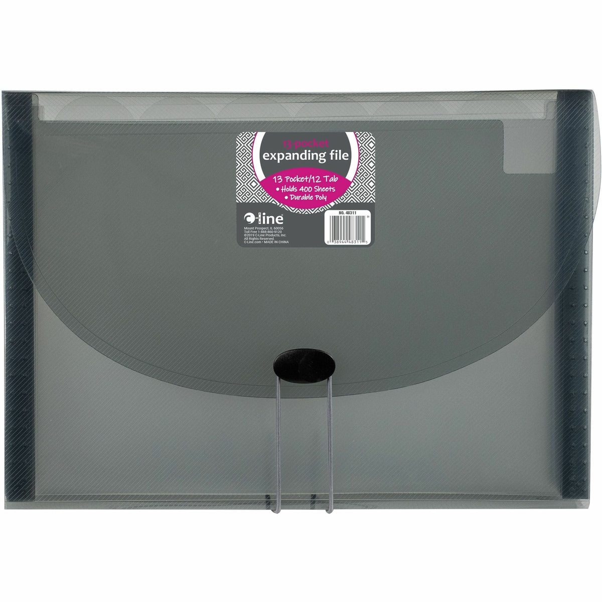 C-Line 48311 Letter Expanding File - 8 1/2’’ x 11’’ - 13 Pocket(s) - Polypropylene - Smoke - Acid-free Non-toxic Button