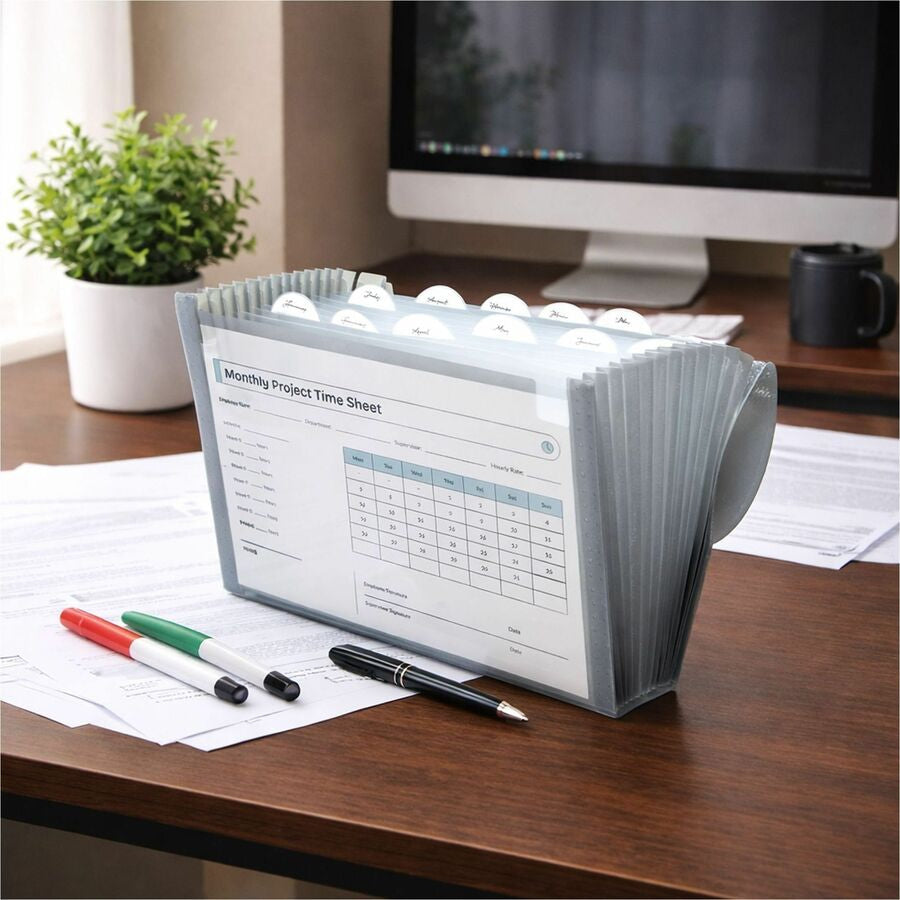 C-Line 48311 Letter Expanding File - 8 1/2’’ x 11’’ - 13 Pocket(s) - Polypropylene - Smoke - Acid-free Non-toxic Button