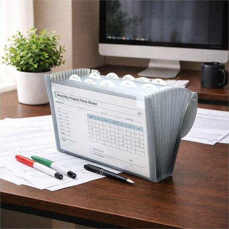 C-Line 48311 Letter Expanding File - 8 1/2’’ x 11’’ - 13 Pocket(s) - Polypropylene - Smoke - Acid-free Non-toxic Button