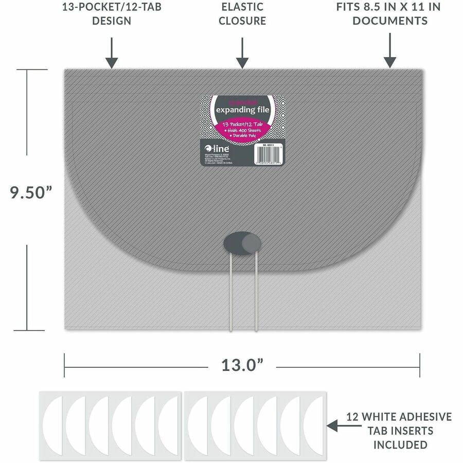 C-Line 48311 Letter Expanding File - 8 1/2’’ x 11’’ - 13 Pocket(s) - Polypropylene - Smoke - Acid-free Non-toxic Button