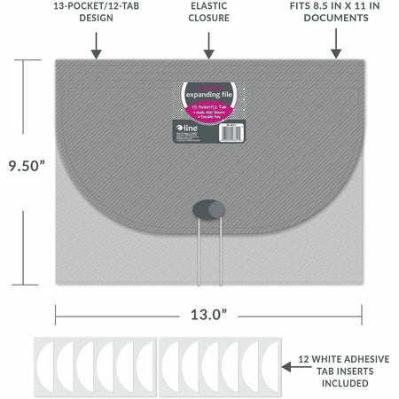 C-Line 48311 Letter Expanding File - 8 1/2’’ x 11’’ - 13 Pocket(s) - Polypropylene - Smoke - Acid-free Non-toxic Button