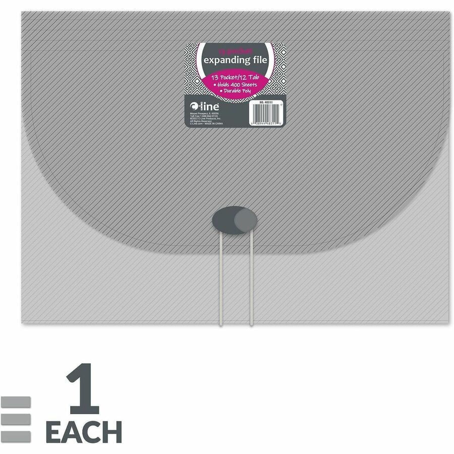 C-Line 48311 Letter Expanding File - 8 1/2’’ x 11’’ - 13 Pocket(s) - Polypropylene - Smoke - Acid-free Non-toxic Button