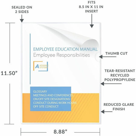C-Line 62127 Letter Recycled Project File - 8 1/2’’ x 11’’ - Polypropylene - Clear - Tear Resistant Static-free Copy