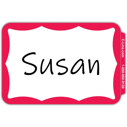 C-Line Color Border Name Badges - Red Removable Adhesive - 100/Box - ID & Supplies