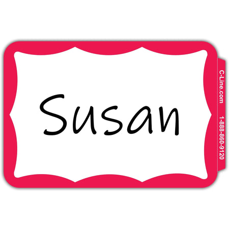 C-Line Color Border Name Badges - Red Removable Adhesive - 100/Box - ID & Supplies