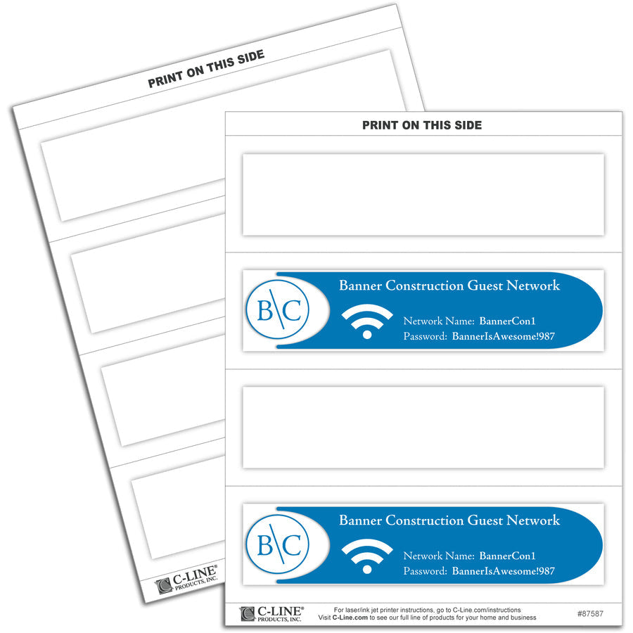 C-Line Embossed Cardstock Name Tents - Letter - 8 1/2’’ x 11’’ - White - 100 / Box - Tent & Placement Cards