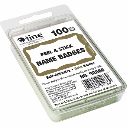 C-Line Gold Color Border Name Badges - Removable Adhesive - 100/Box - ID & Supplies