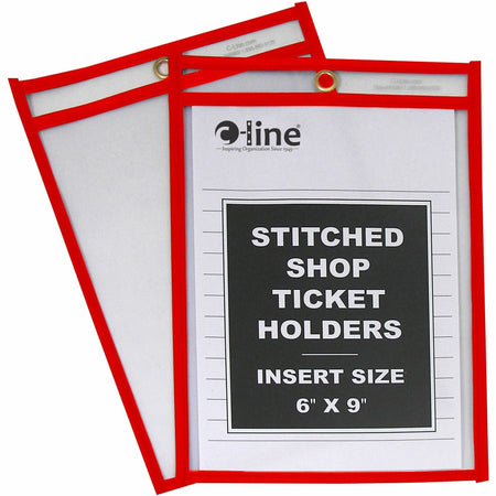 C-Line Hanging Strap Shop Ticket Holder - 6’’ x 9’’ Media Support - Red/Clear - 25/Box - Sheet Protectors