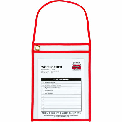 C-Line Hanging Strap Shop Ticket Holder: Support 9’’ x 12’’ Media - Red Clear - 15/Box - Plastic Holders & Pockets