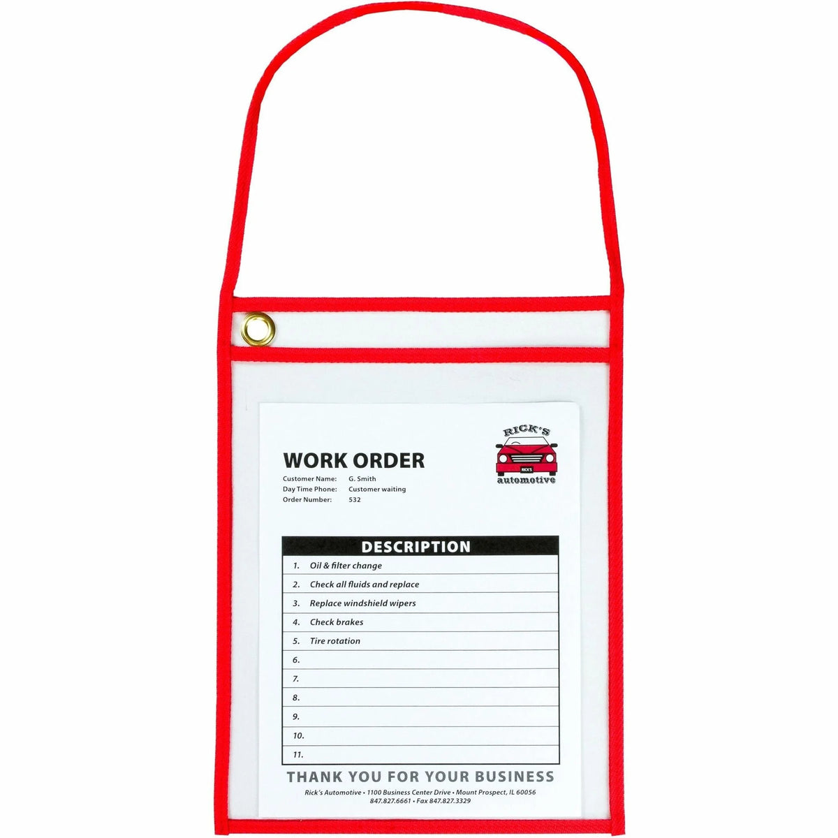 C-Line Hanging Strap Shop Ticket Holder: Support 9’’ x 12’’ Media - Red Clear - 15/Box - Plastic Holders & Pockets