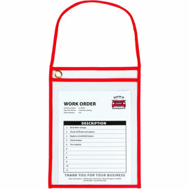 C-Line Hanging Strap Shop Ticket Holder: Support 9’’ x 12’’ Media - Red Clear - 15/Box - Plastic Holders & Pockets