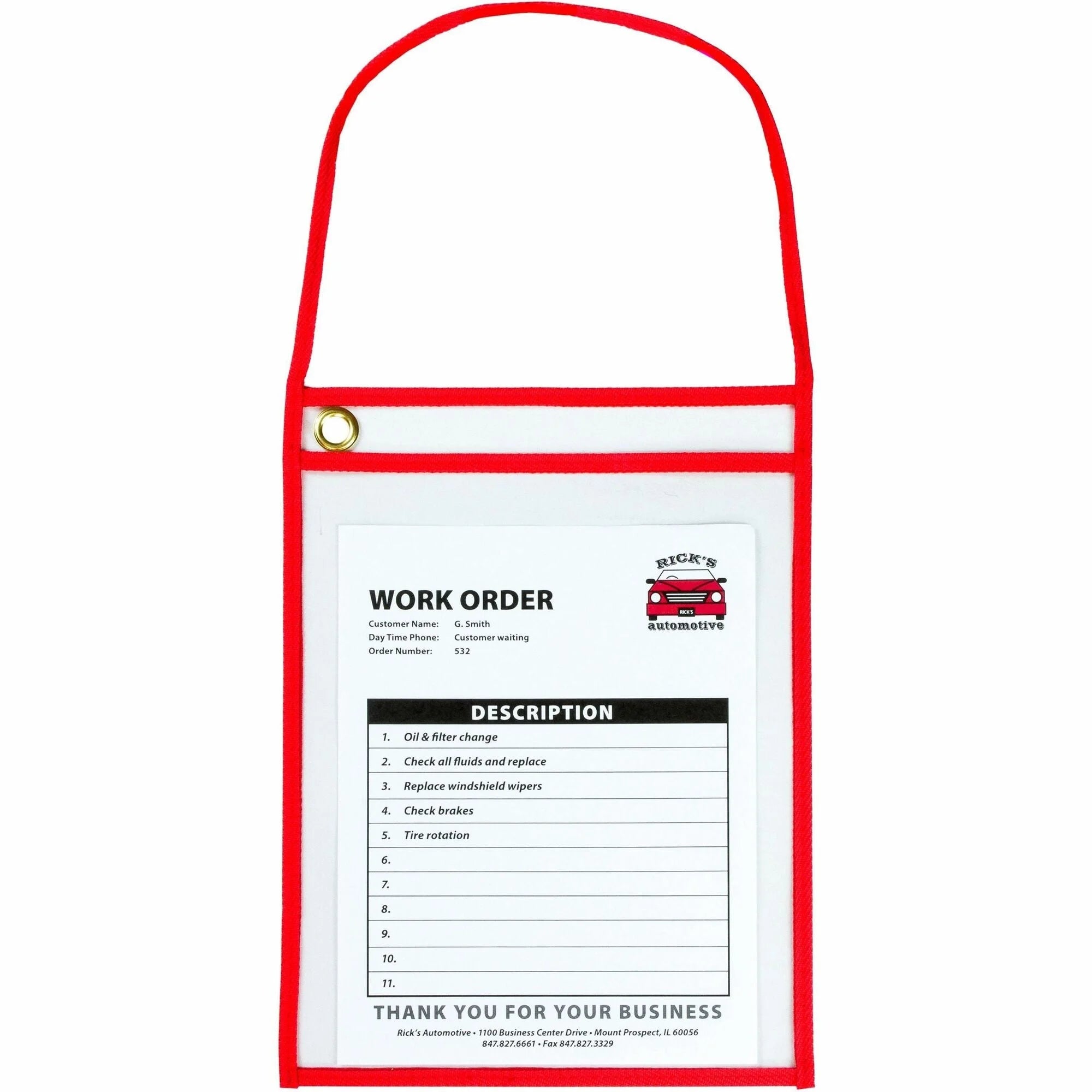 C-Line Hanging Strap Shop Ticket Holder: Support 9’’ x 12’’ Media - Red Clear - 15/Box - Plastic Holders & Pockets