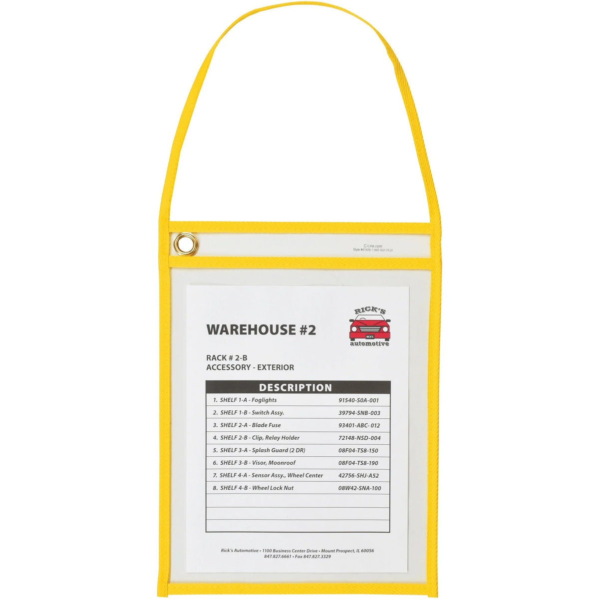 C-Line Hanging Strap Shop Ticket Holder - Vinyl Yellow - 15/Box - Plastic Holders & Pockets