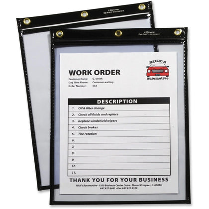C-Line Heavy-Duty Shop Ticket Holders - 9’’ x 12’’ - Black Vinyl - 15/Box - Sheet Protectors