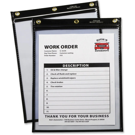 C-Line Heavy-Duty Shop Ticket Holders - 9’’ x 12’’ - Black Vinyl - 15/Box - Sheet Protectors