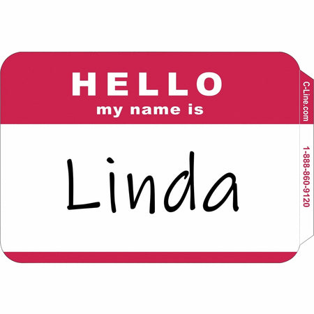 C-Line Hello My Name Is Adhesive Badges - Red Rectangle - Pack of 100 - ID & Supplies