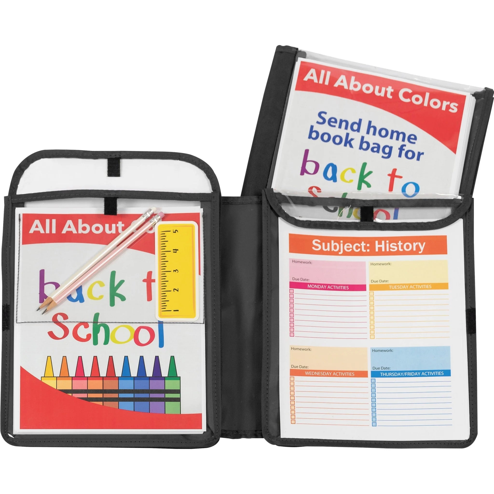 C-Line Homework Connector Pocket Folder - 9’’ x 12’’ - Black - Internal - 1 Each - Student Notebooks & Folders
