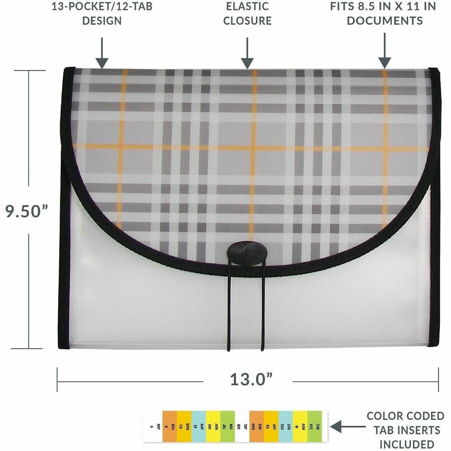 C-Line Letter Expanding File - 8 1/2’’ x 11’’ - 1 Expansion - 13 Pocket(s) - Polypropylene Plaid - Files