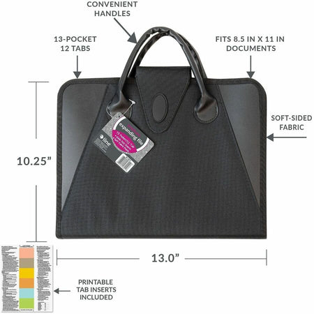 C-Line Letter Expanding File - 8 1/2’’ x 11’’ - 300 Sheets Capacity - 13 Internal Pocket(s) - 12 Divider(s) - Black