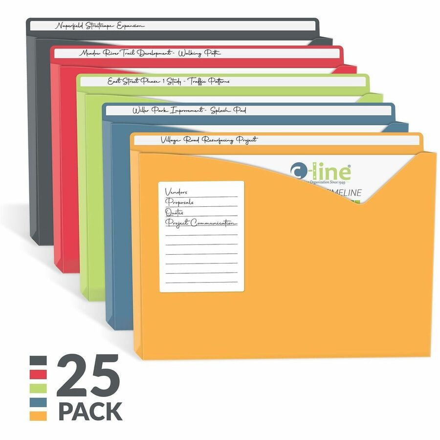 C-Line Letter File Jacket - 8 1/2’’ x 11’’ - 1’’ Expansion - Charcoal Gray Lime Green Raspberry Red Steel Blue Amber