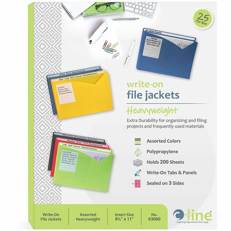 C-Line Letter File Jacket - 8 1/2’’ x 11’’ - 1’’ Expansion - Charcoal Gray Lime Green Raspberry Red Steel Blue Amber