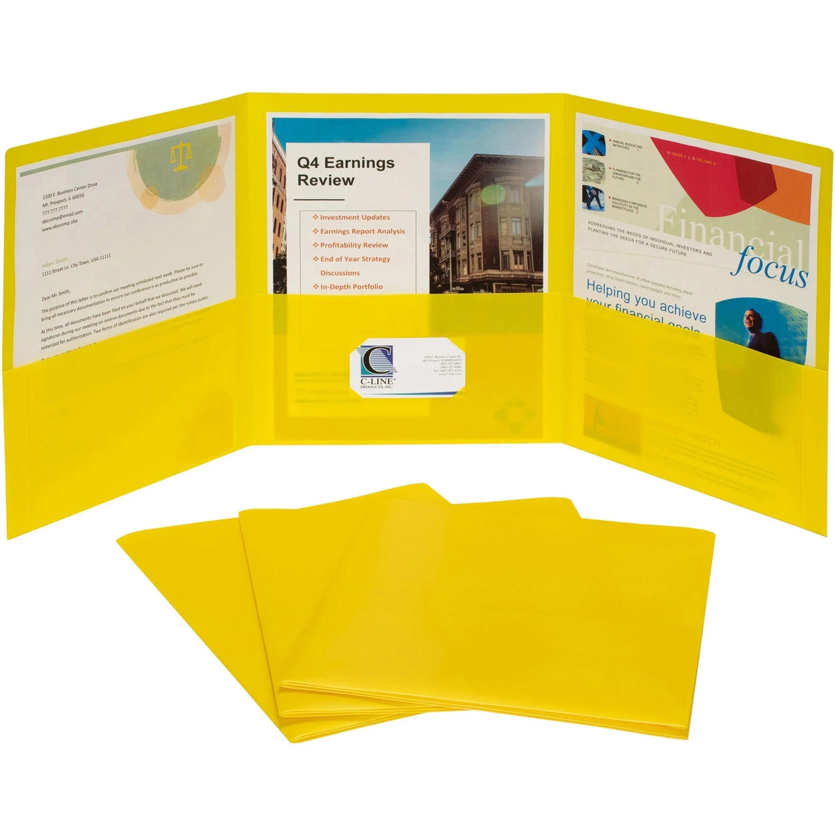 C-Line Letter Pocket Folder - Yellow 3 Internal Pockets - Folders