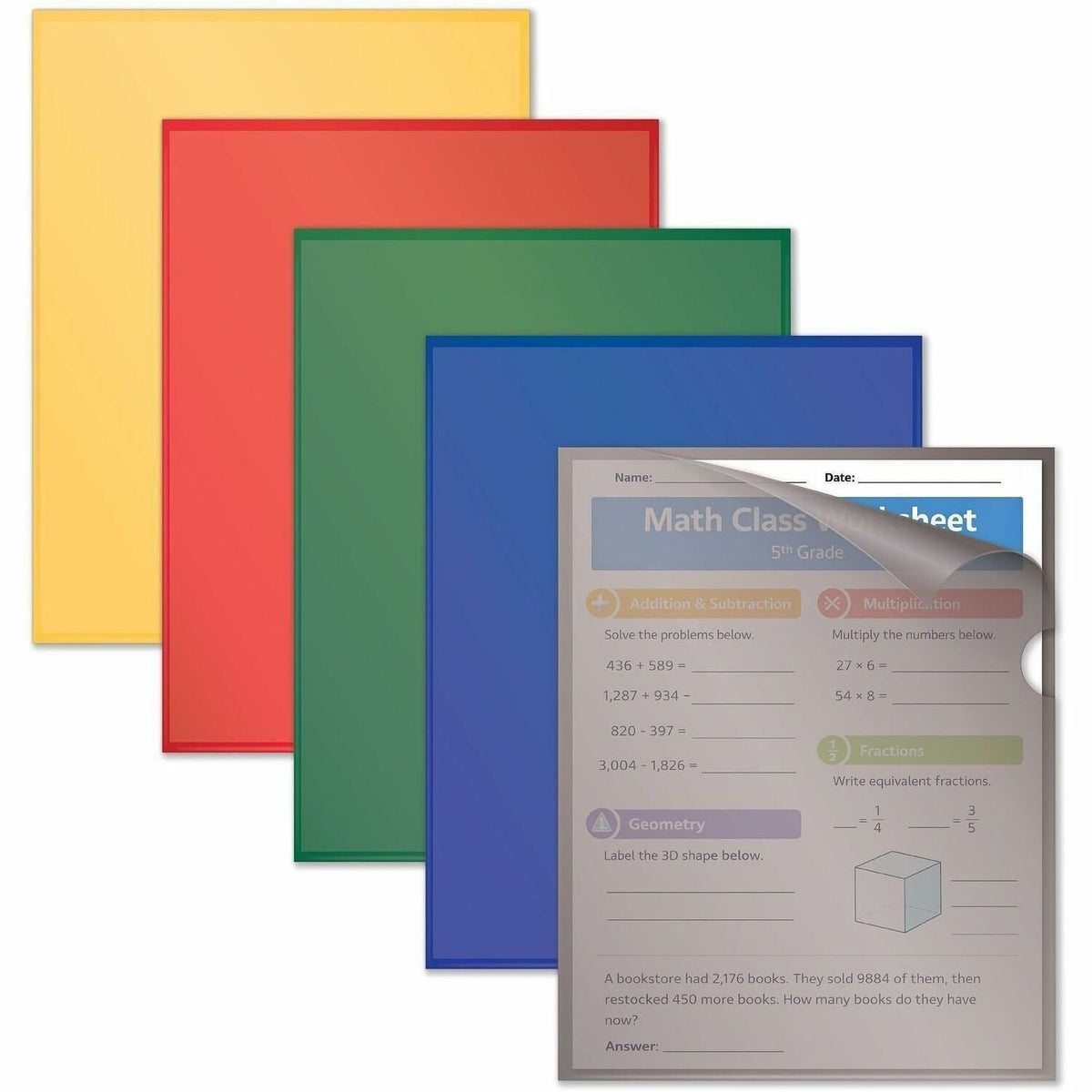 C-Line Letter Project File - 8 1/2’’ x 11’’ - Polypropylene - Assorted - Tear Resistant Static-free Non-glare Copy Safe