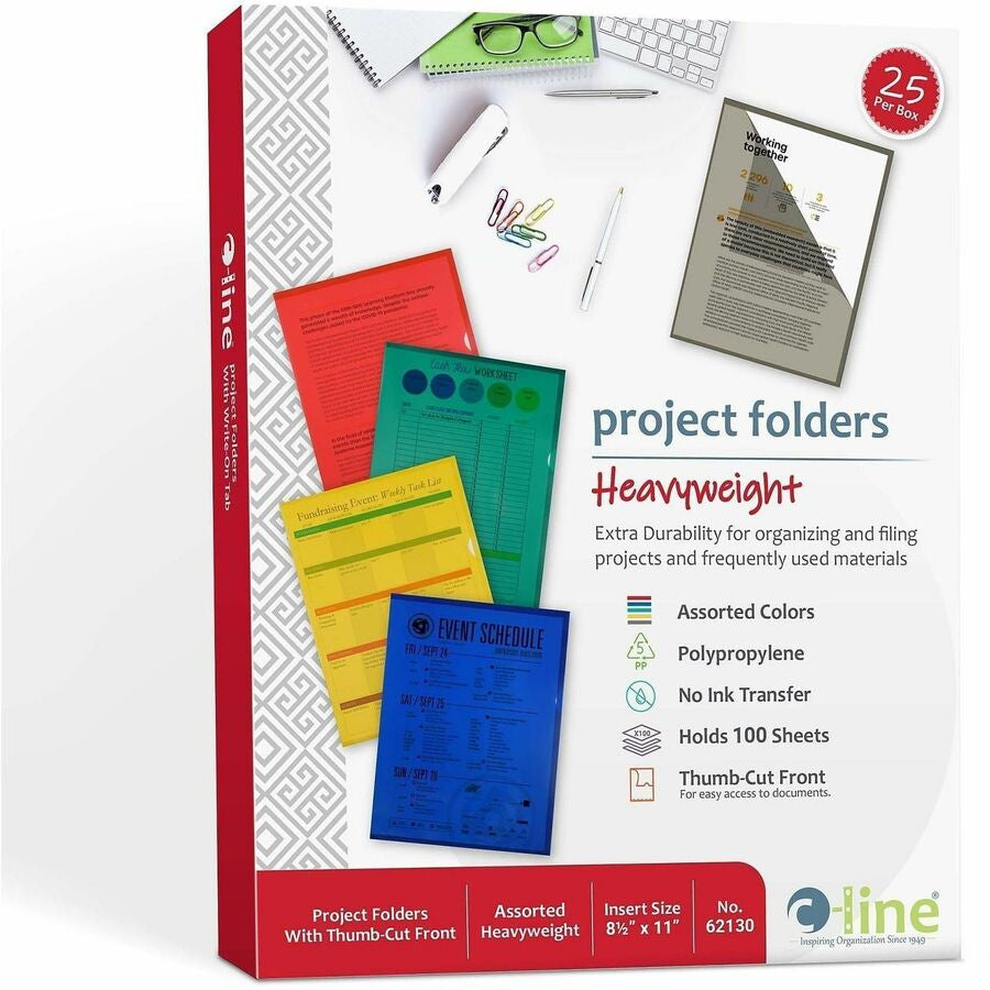 C-Line Letter Project File - 8 1/2’’ x 11’’ - Polypropylene - Assorted - Tear Resistant Static-free Non-glare Copy Safe
