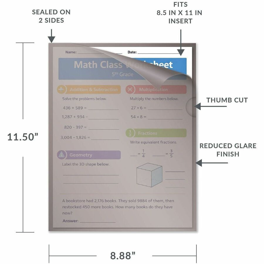 C-Line Letter Project File - 8 1/2’’ x 11’’ - Polypropylene - Assorted - Tear Resistant Static-free Non-glare Copy Safe