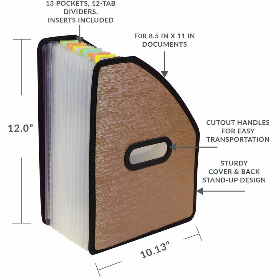 C-Line Modern Metallic Letter Expanding File - 8 1/2’’ x 11’’ - 13 Pocket(s) - Bronze - 1 Each - Files