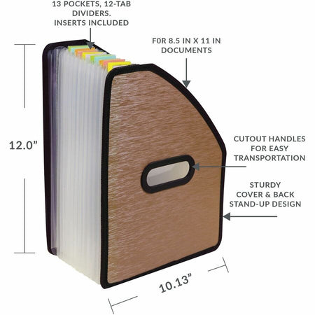 C-Line Modern Metallic Letter Expanding File - 8 1/2’’ x 11’’ - 13 Pocket(s) - Bronze - 1 Each - Files