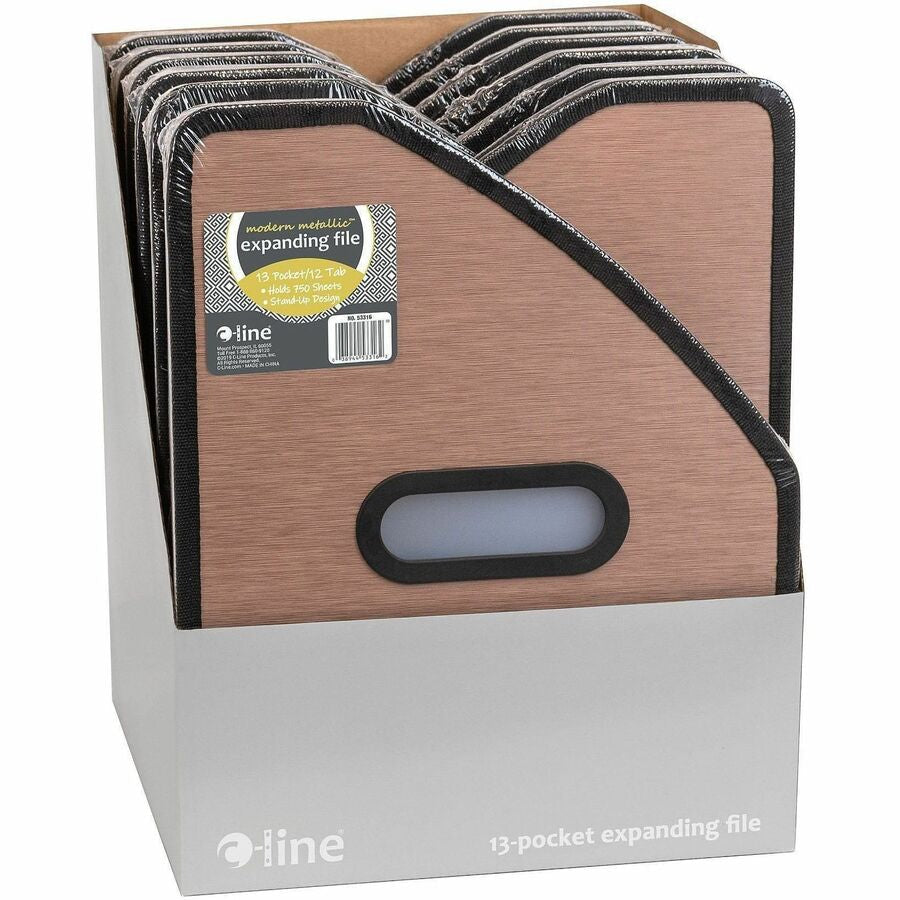 C-Line Modern Metallic Letter Expanding File - 8 1/2’’ x 11’’ - 13 Pocket(s) - Bronze - 1 Each - Files