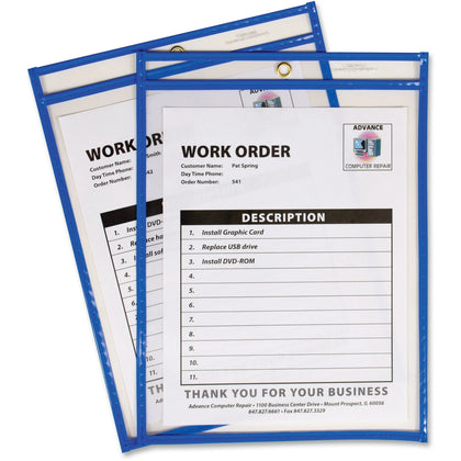 C-Line Neon Blue Shop Ticket Holder - 9’’ x 12’’ Vinyl/Metal - 1 Pack - Sheet Protectors