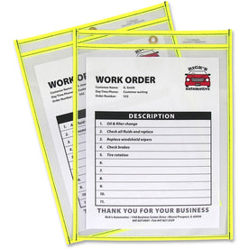 C-Line Neon Stitched Shop Ticket Holder - 9’’ x 12’’ Vinyl - Clear & Yellow - Sheet Protectors