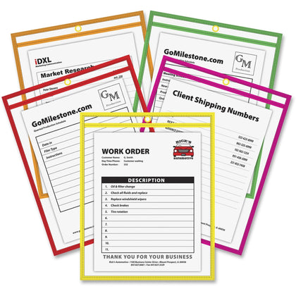 C-Line Neon Stitched Shop Ticket Holders - 9’’ x 12’’ Media Support - Sheet Protectors