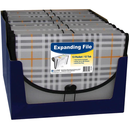 C-Line Plaid Letter Expanding File: Durable 13-Pocket Poly File with Elastic Closure - Files