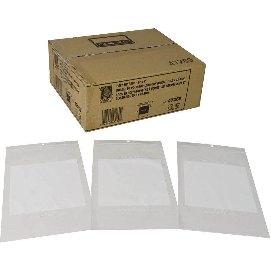 C-Line Reclosable Small Parts Bags - Clear Poly - 9’’x6’’ - 1000/Carton - Storage Pouches