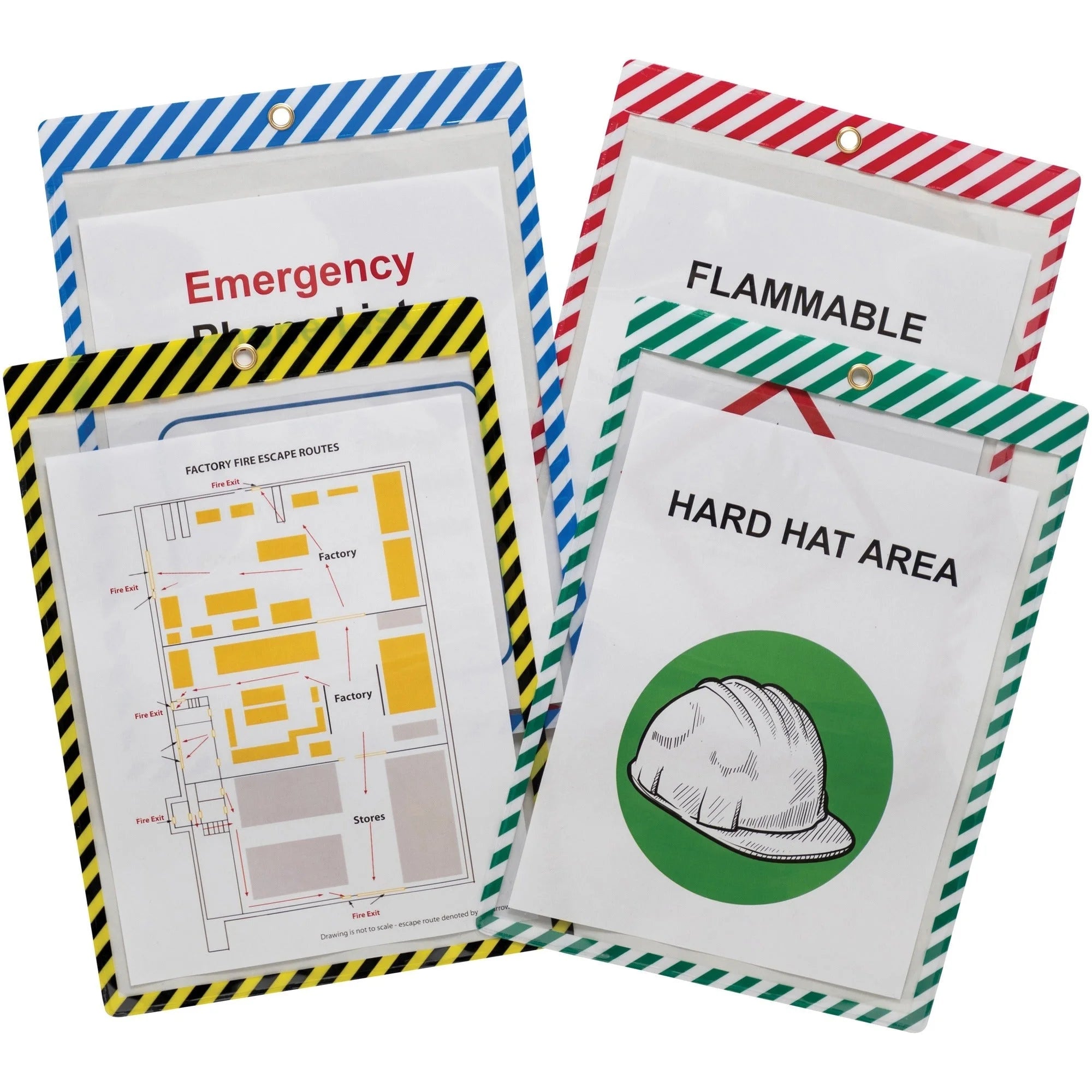 C-Line Safety Striped Shop Ticket Holders - Durable Vinyl - Assorted Colors - Sheet Protectors