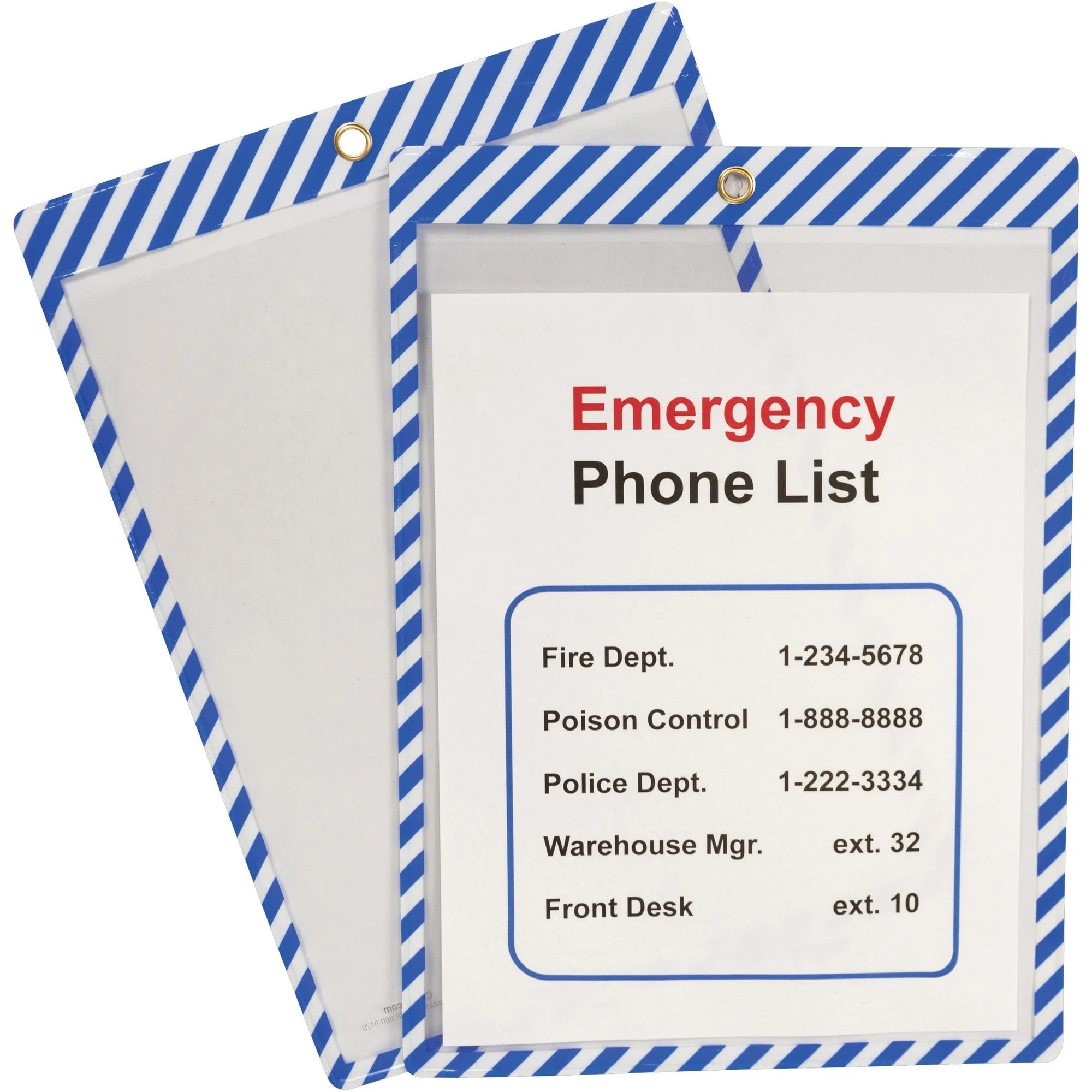 C-Line Safety Striped Shop Ticket Holders - Durable Vinyl - Blue/White - 25/Box - Sheet Protectors